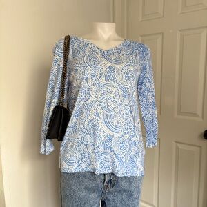 Talbots Blue and White Patterned Long Sleeve Top